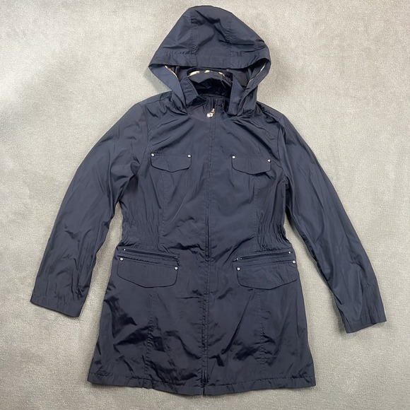 Laundry by Shelli Segal L Navy Hooded Utility Jacket Cinched Waist Trench Coat — photo 2